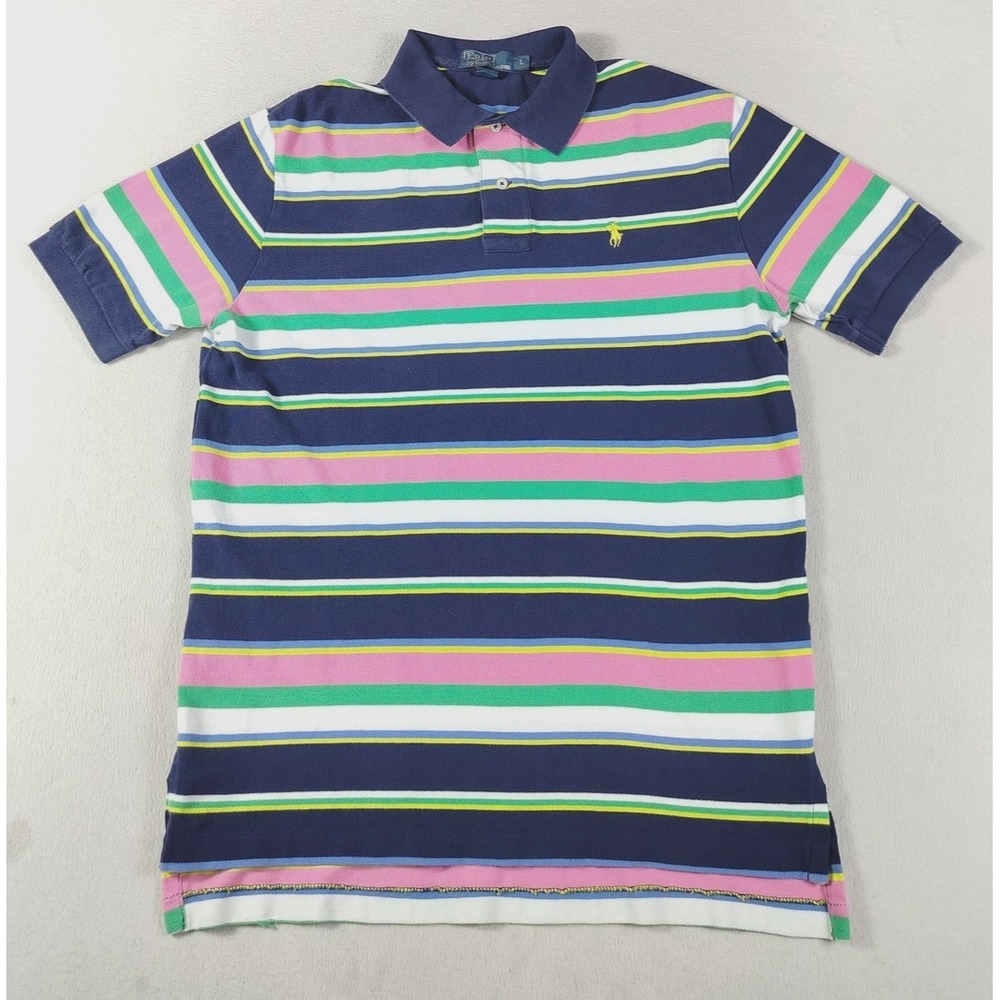 Vintage Polo By Ralph Lauren Polo Shirt Mens Large Multicolor Stripe Pony Preppy